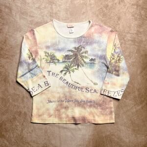 Vintage Y2K Boas The Beautiful Sea Beach Shirt 3/4 Sleeve Multicolor Rhinestone